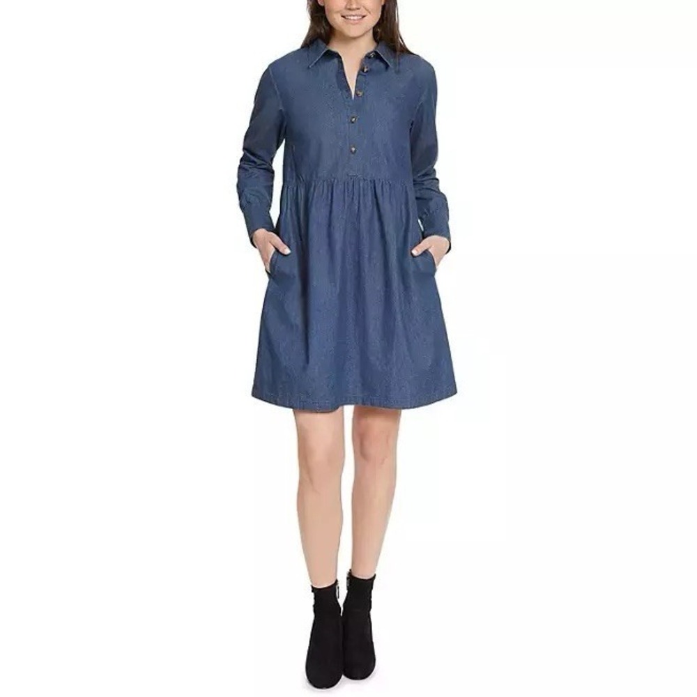Nine West Jean Dress Brentwood Cotton Side Seam Pockets Soft Denim Size XS